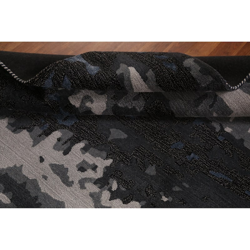 Abstract Modern Indian Area Rug Grey Handmade Wool Carpet - 5'3" x 7'7"