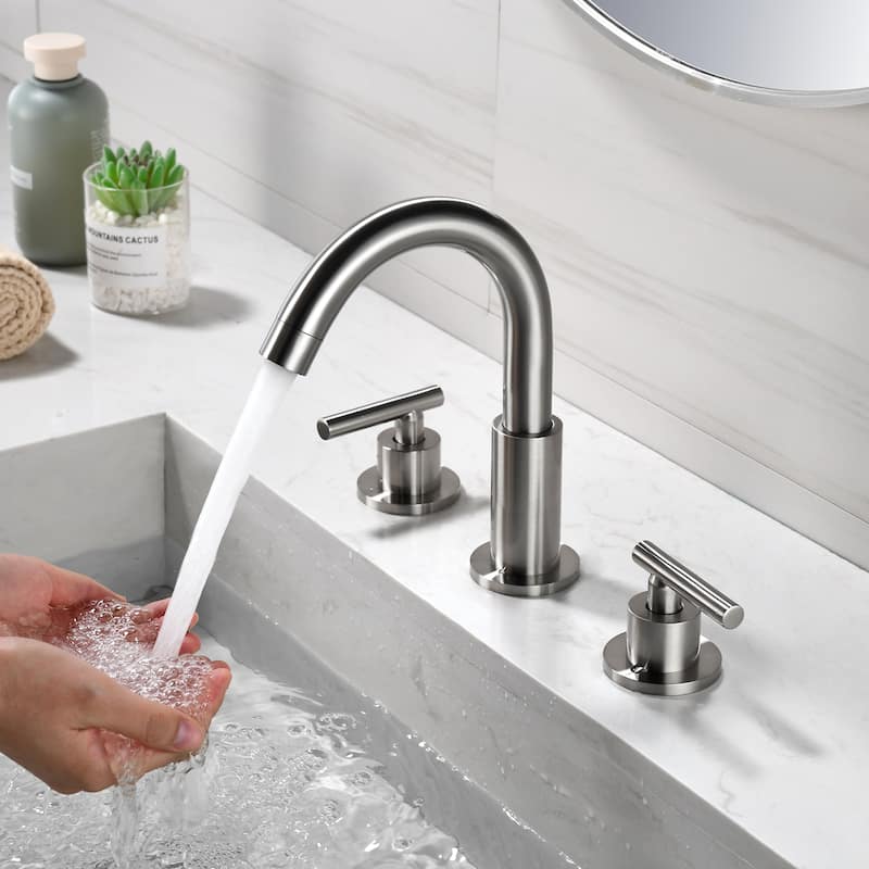 8.3"H Solid Brass Widespread 2-handle Bathroom Sink Faucet with Pop-Up Drain Assembly