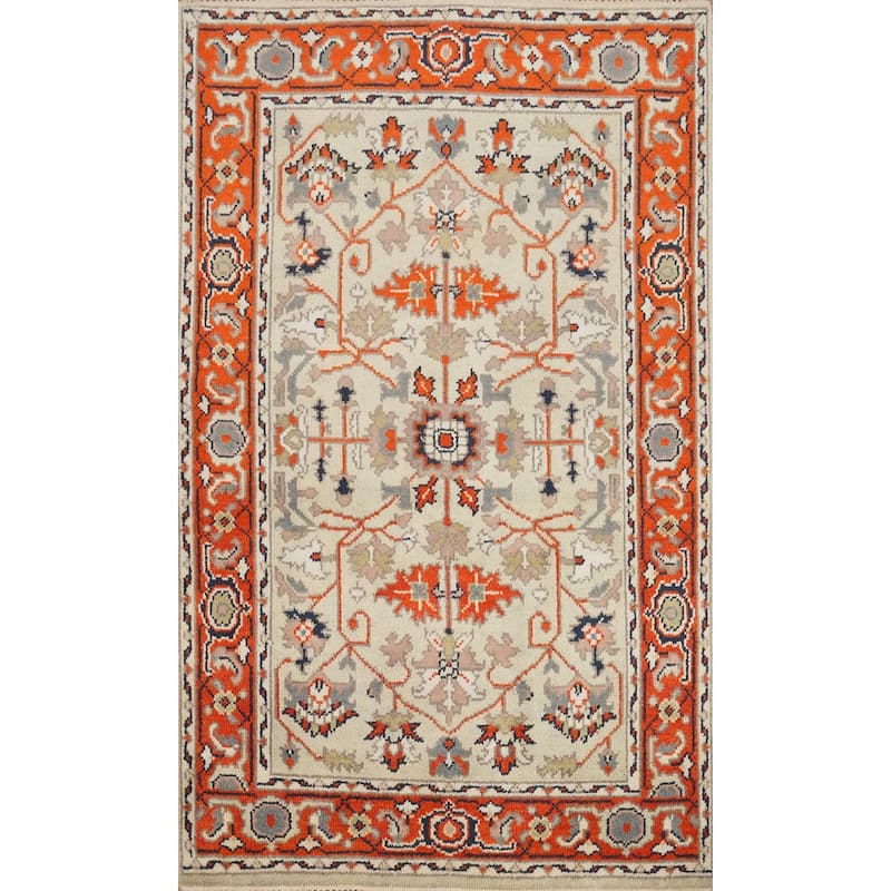 Hand Knotted Oriental 100% Wool Carpet Transitional Floral Beige & Ivories Oushak Area Rug - 5' 11'' X 4' 0''