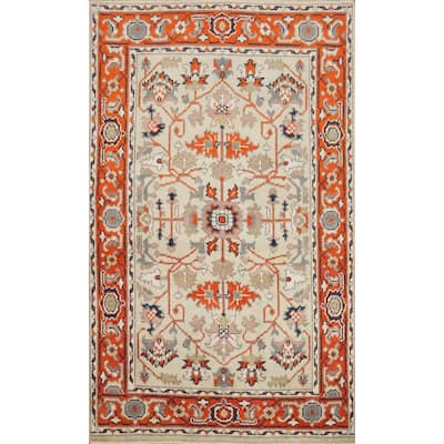 Hand Knotted Oriental 100% Wool Carpet Transitional Floral Beige & Ivories Oushak Area Rug - 5' 11'' X 4' 0''