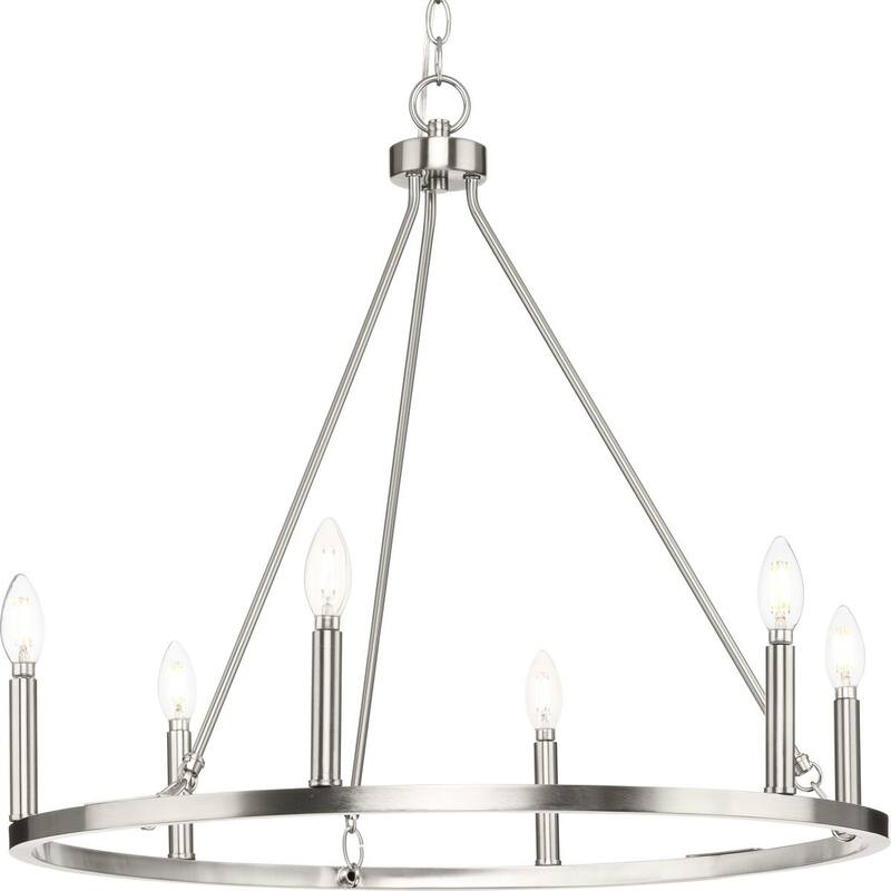 Gilliam Collection Six-Light Brushed Nickel New Traditional Chandelier - 27.62 in x 27.62 in x 24.87 in - 27.62 in x 27.62 in x 24.87 in