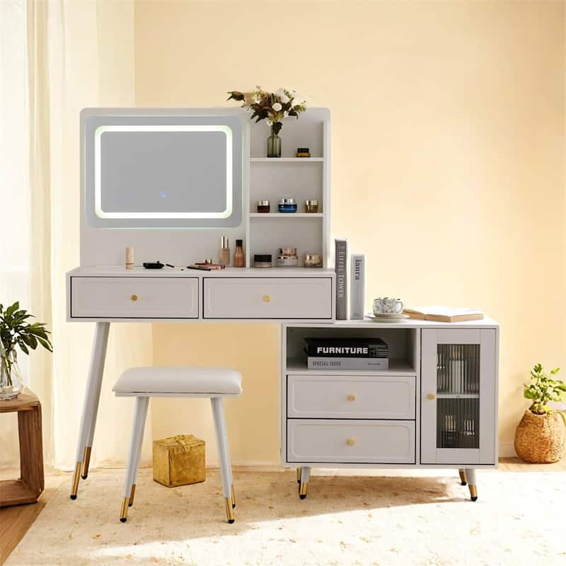 Makeup Vanity Desk with Mirror and Lights,Retractable Dressing Table