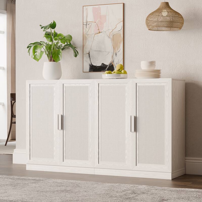 3-Set Rattan Door Sideboard Buffet Storage Cabinets with Adjustable Shelves - 93"Lx36"H