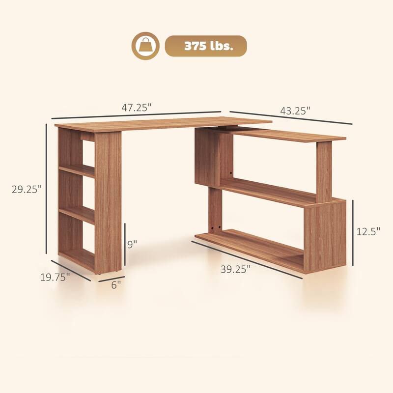 Spacious Writing Table Workstation,L Shaped Corner Computer Desk,360° Rotating Home Office Desk