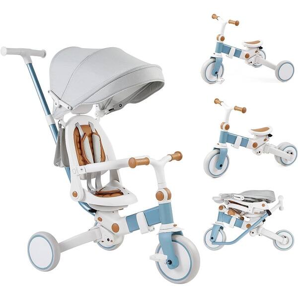 slide 2 of 14, 7 in 1 Baby Tricycle, Foldable Toddler Tricycle with Removable - N/A Blue