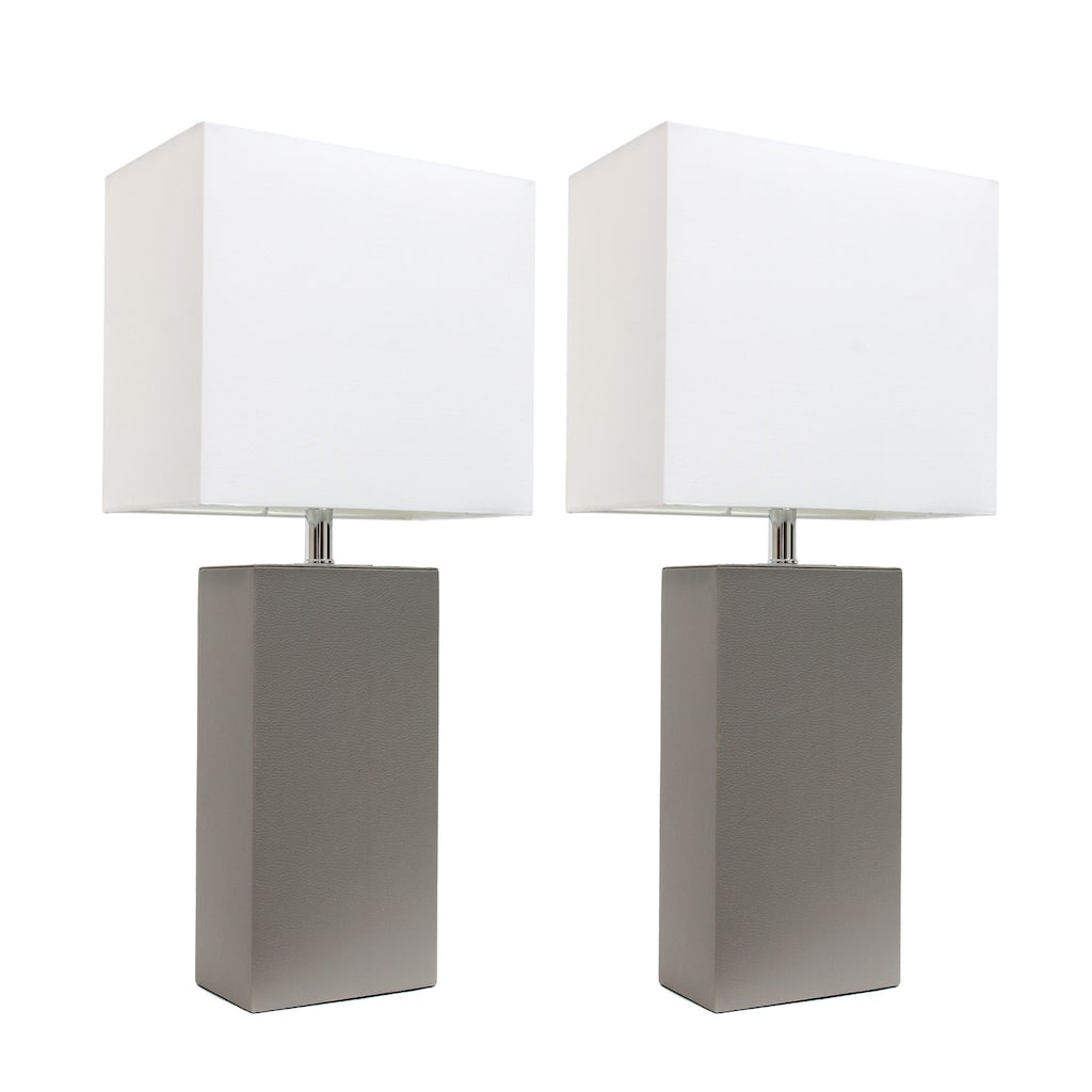 21 in. Gray Finish Table Lamp with White Shade, Sturdy Table Lamp for Living Rooms and Bedrooms, Set of 2