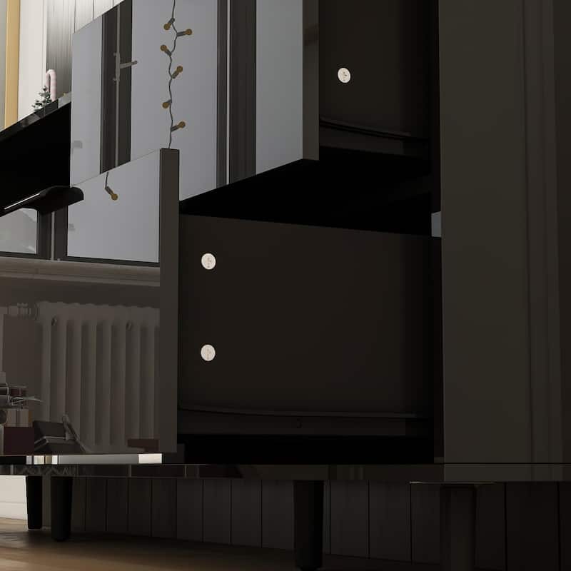 High-Gloss Electric Fireplace TV Stand LED Color ModesRemote Control