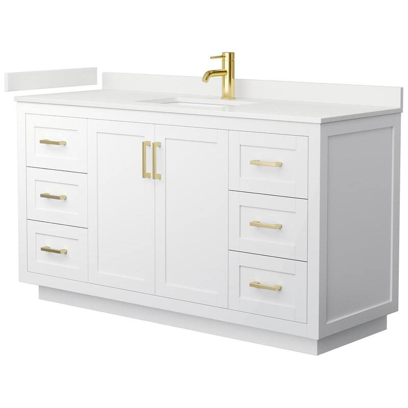 Wyndham Collection WCF292960S-QTZ-UNSMXX Miranda 60" Free Standing - White / White Quartz Top / Brushed Gold Hardware