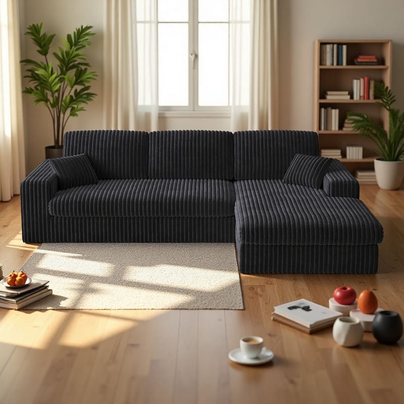 114.5" Corduroy Modular Sectional Sofa with Recliner Function, 3 Neck Pillows and 2 Throw Pillows