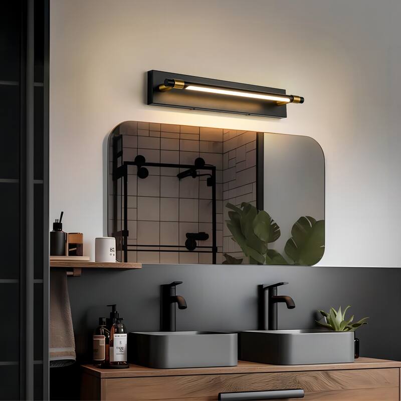 1-Light Modern Black/Gold Rotatable Linear LED Bathroom Vanity Light