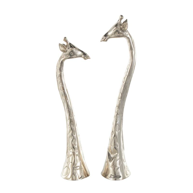 Silver Aluminum Metal Tall Giraffe Decorative Sculpture with Spotted Texturing (Set of 2)
