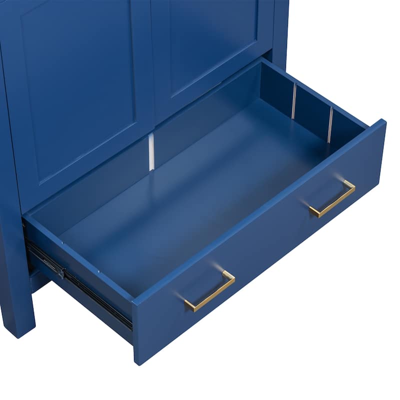 60" Bathroom Vanity Set with Double Freestanding Vanities, Double Ceramic Sinks, Door Organizers and Divided Drawers