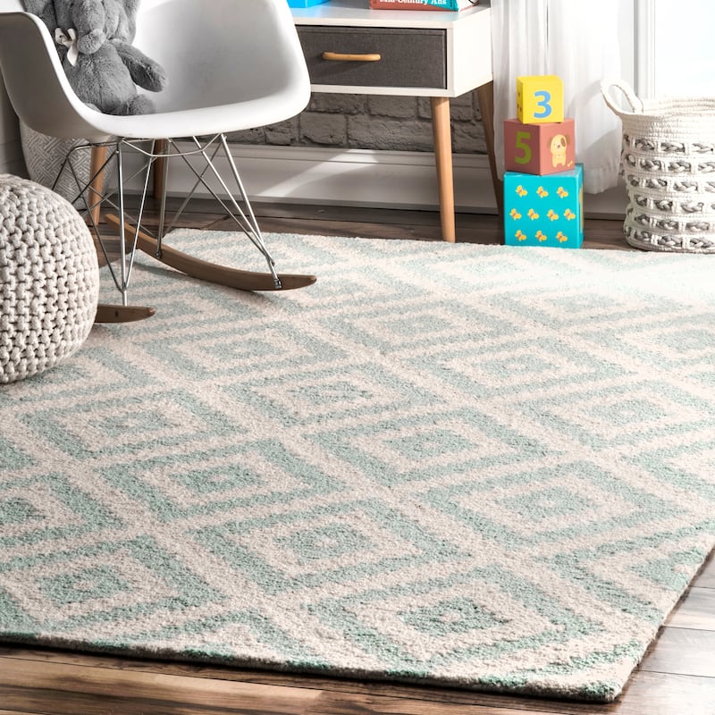 Nuloom Kellee Hand Tufted Geometric Wool Area Rug - 9' x 12' Oval - Aqua
