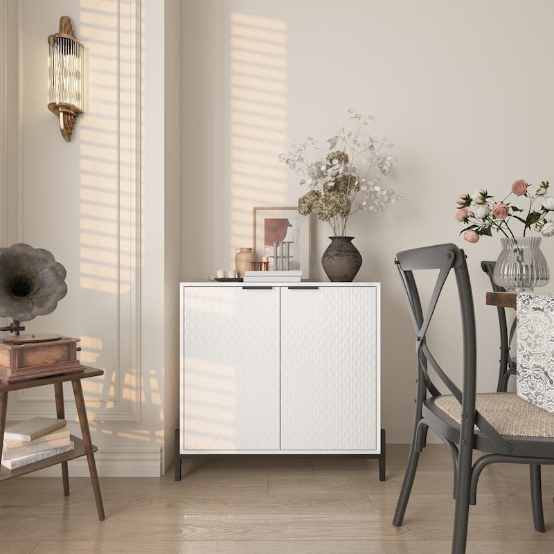 Clihome Modern Glossy Storage Accent Cabinet Sideboard
