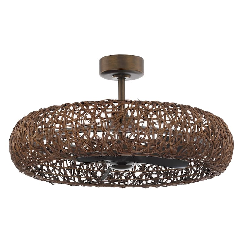 Ceiling Fan 35" Perimost 3-Blade Farmhouse Rattan LED