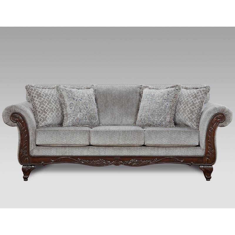 Roundhill Furniture Hernen 2-Piece Carved Wood Frame Living Room Set