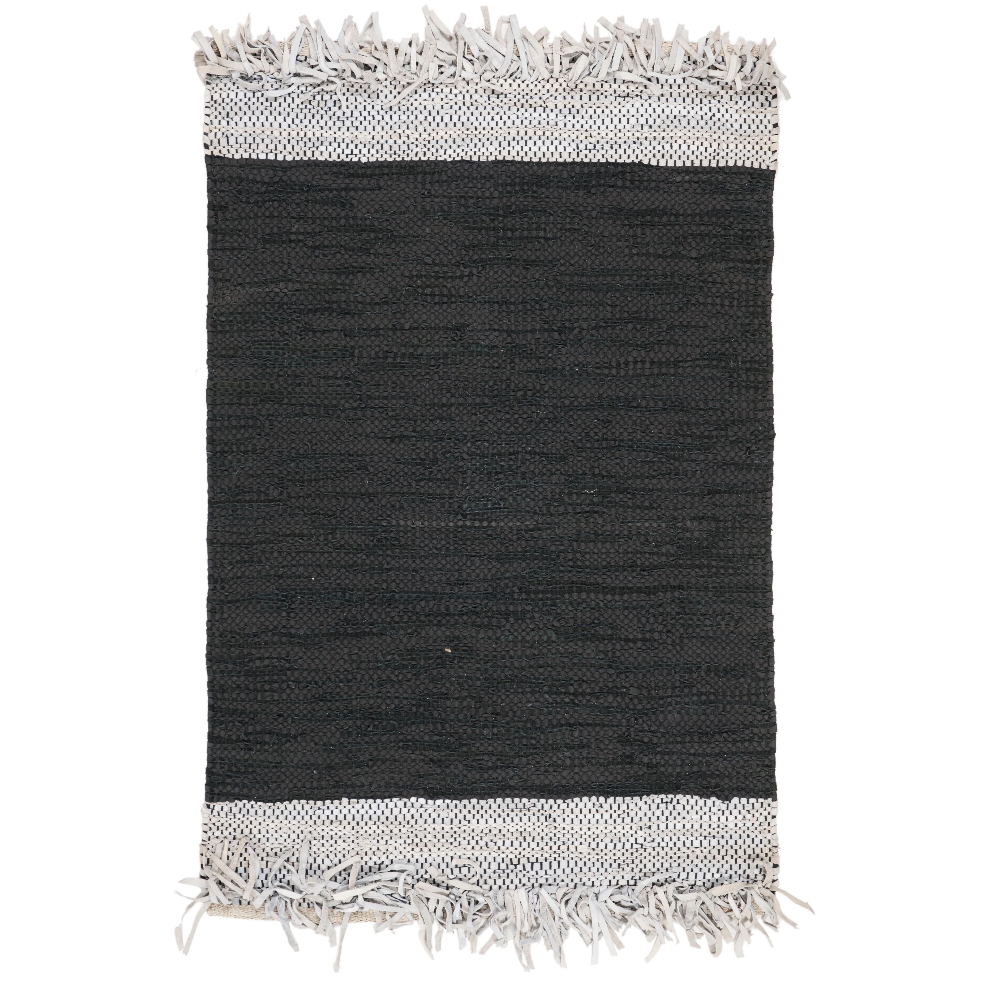 SAFAVIEH Handmade Vintage Boho Leather Shukrie Modern Stripe Leather Rug with Fringe