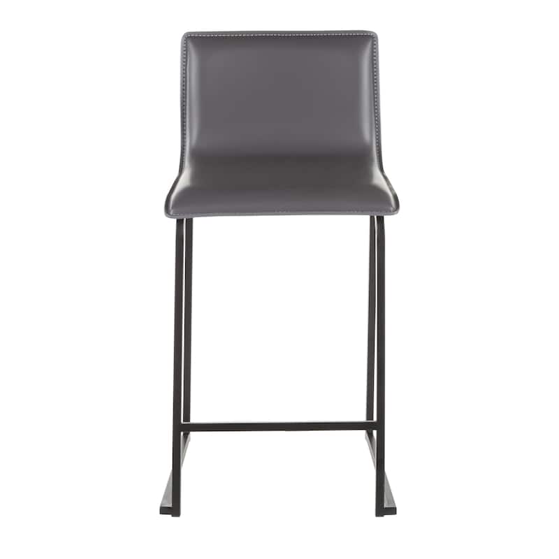 Porch & Den Mara Upholstered Counter Stool in Black Metal (Set of 2) - N/A - Grey
