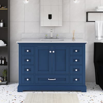 48 inch Plywood Single Sink Freestanding Bath Vanity with White Marble Top - 48" x 22"