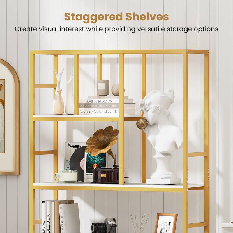 Gymax 71'' 5 Tier Tall Bookshelf w/Open Storage Shelves Metal Frame