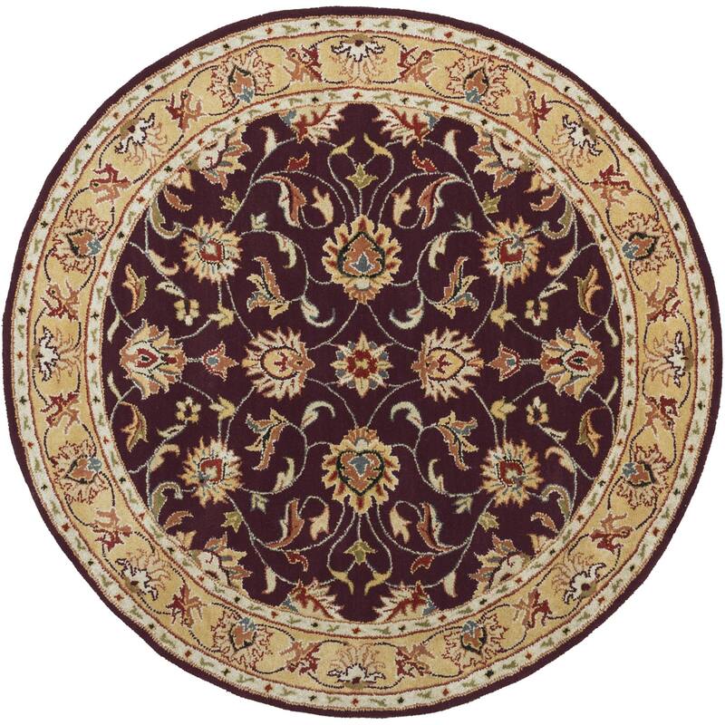 Livabliss Caesar Updated Traditional Border Area Rug. - 4' x 4' - Dark Red/Sepia - Round