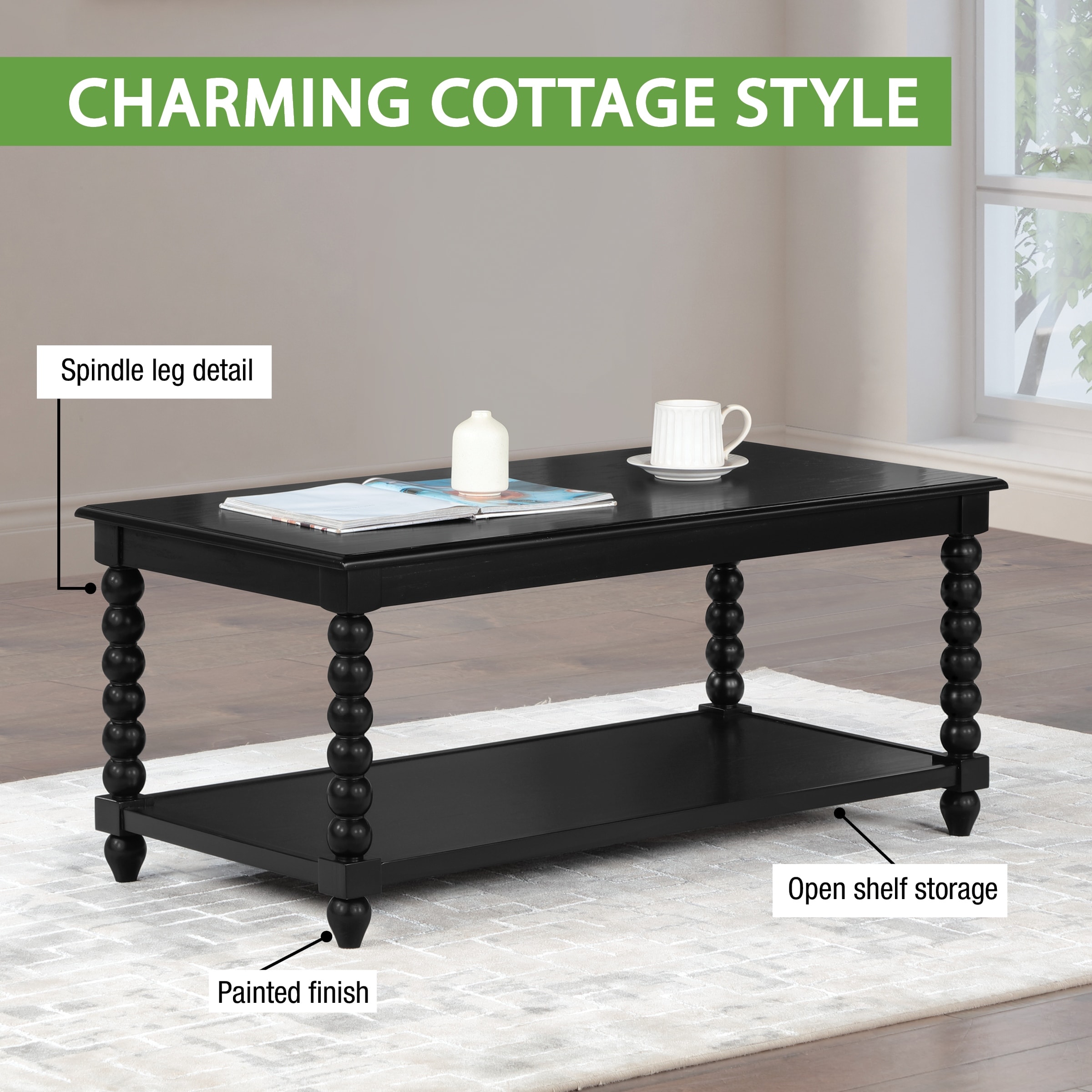 Elise Coffee Table in Black Finish - Bed Bath & Beyond - 42628843