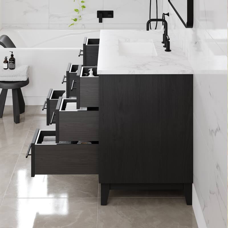 Graham 42"W Oak Bath Vanity with White Arabescato Engineered Stone Top