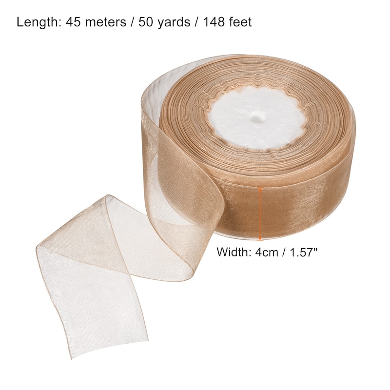 4cm 50 Yard Sheer Organza Ribbon Chiffon Decor Fabric Gift Wrapping - Light Khaki