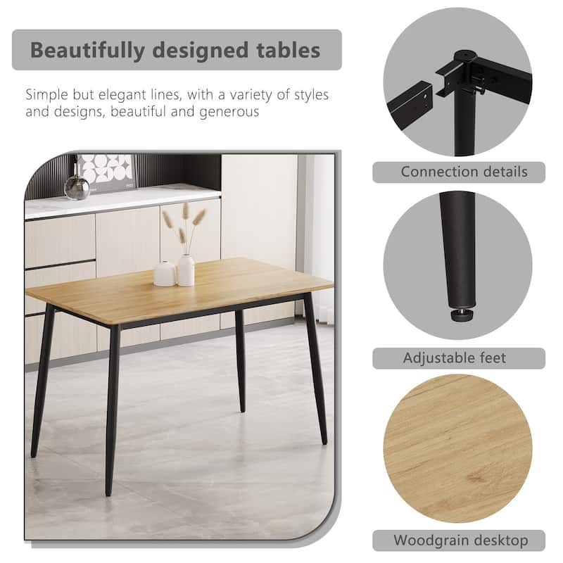 Dining Table for 4-6 People, Rectangular Dining Table with Metal Leg