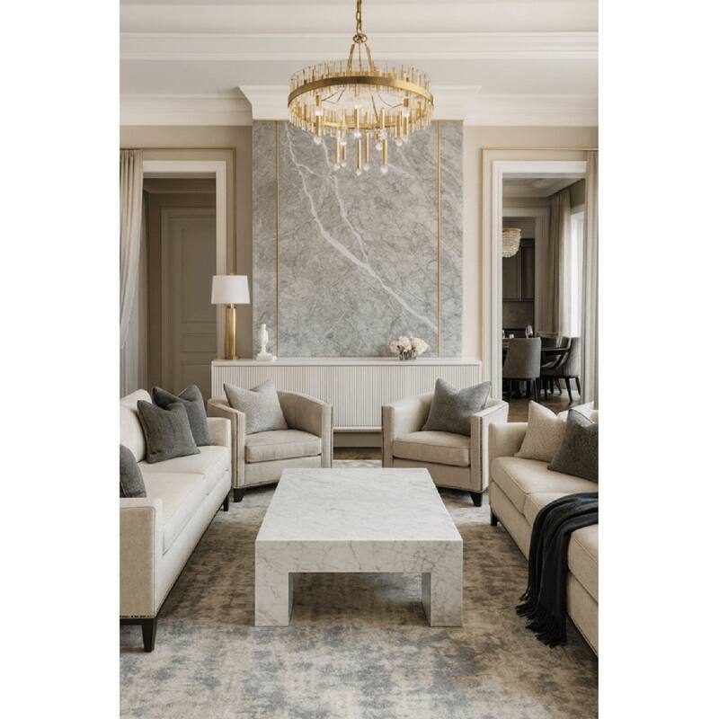 Genuine Marble Rectangular Four Legs Coffee Table - Carrara Marble