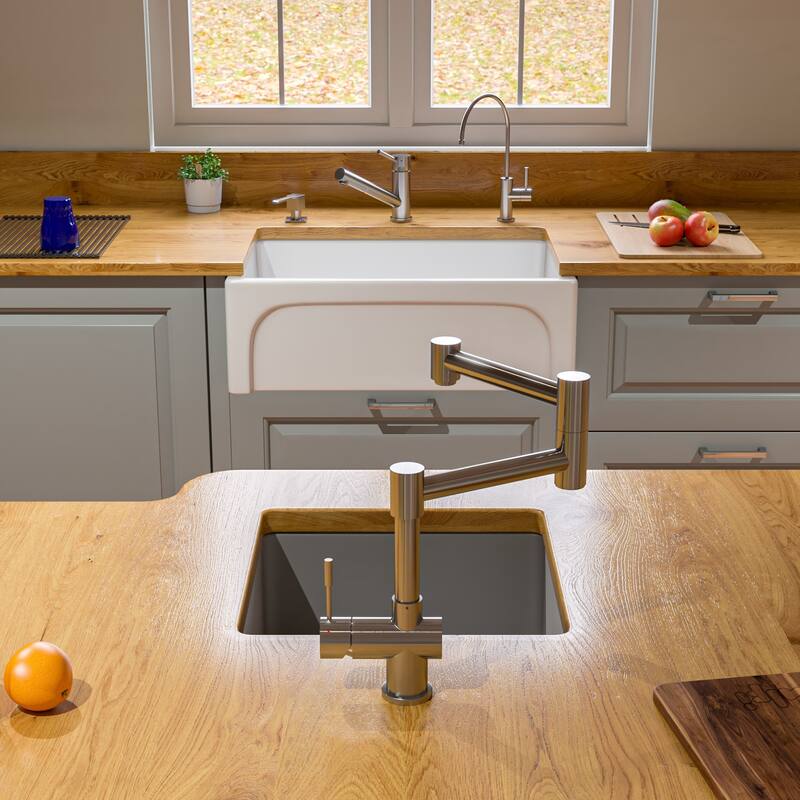 ALFI AB2038-BSS Brushed Silver Stainless Steel 12-inch Retractable Single-hole Kitchen Faucet