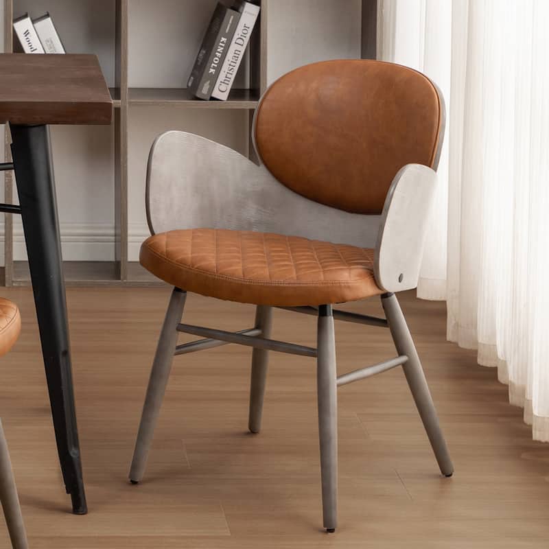 Art Leon Mid-century Modern Faux Leather and Wood Accent Dining Chair - Single - Brown and Grey Faux Leather