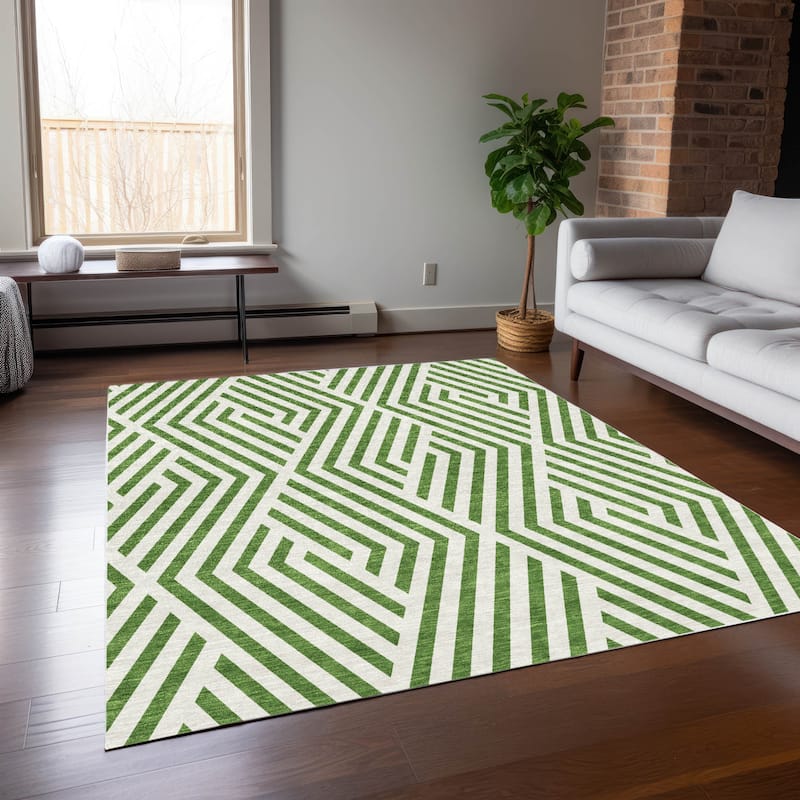 Machine Washable Indoor/ Outdoor Modern Diamonds Chantille Rug