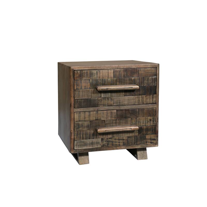 Modern Solid Wood Nightstand with 2 Drawers - Dark Brown