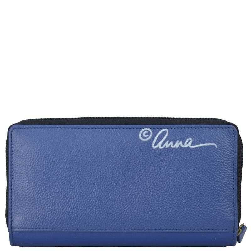 Handpainted Leather Ladies Two fold wallet - Romantic Rose blue