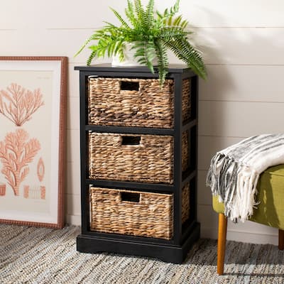 SAFAVIEH Halle Distressed Black 3 Wicker Basket Storage Unit - 17.3" x 13.4" x 29.5"