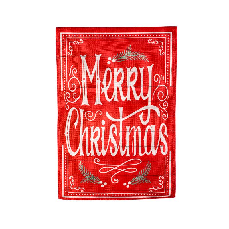 12.5 in. x 18 in. Quaint Merry Christmas Sign Burlap Garden Flag - Multicolor