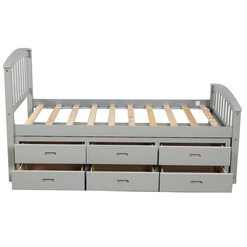 Twin Size Platform Storage Bed Solid Wood Bed with 6 Drawers