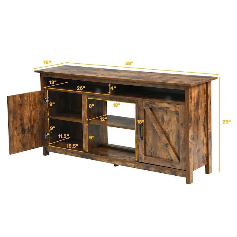 60"Industrial TV Stand Entertainment Center with Shelve and Cabinet-Brown - 58" x 16" x 29" (L x W x H)