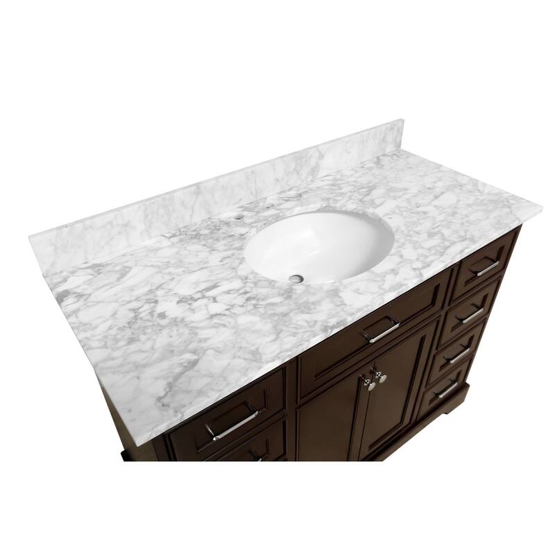 KitchenBathCollection Aria 48" Bathroom Vanity with Carrara Marble Top