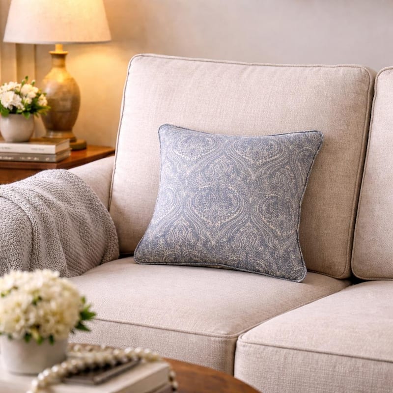 18" x 18" Desiree Blue Damask Woven Throw Pillow