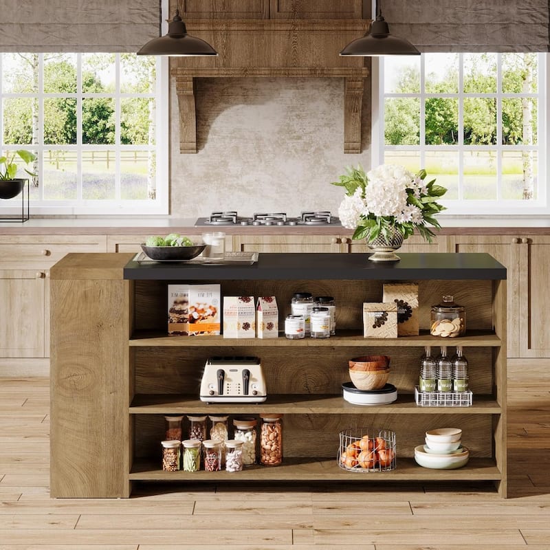 55 Inches Farmhouse Kitchen Island with Storage for Kitchen, Dining Room