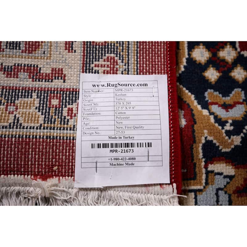 Floral Red Medallion Kashan Turkish Area Rug Machine Made Carpet - 9'8" x 12'5"