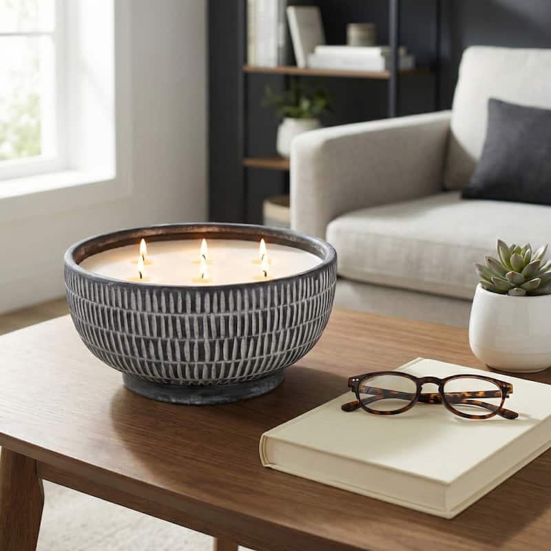 Decorative Textured Ceramic Neroli and Basil Scented Candle