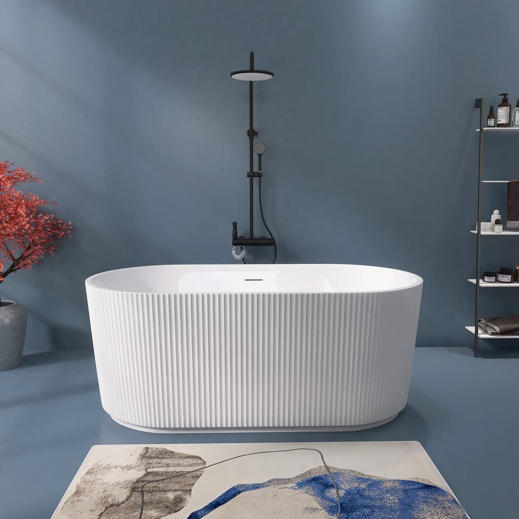 59 in. x 29.5 in. Acrylic Freestanding Flatbottom Soaking Bathtub in Gloss White