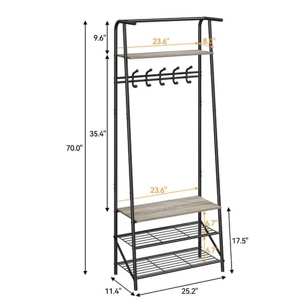 Coat Rack Shoe Bench with 5 Hooks, Hall Trees Entryway Bench with Storage, Multifunctional Hallway Organizer - 25.2x11.4x70in