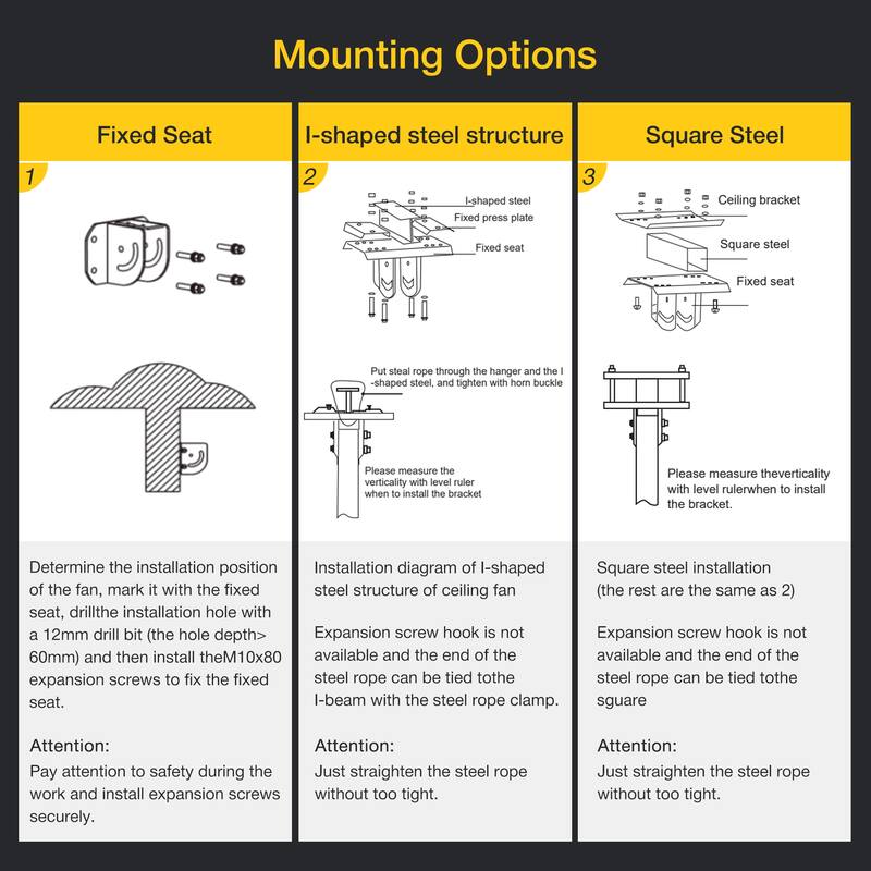 12ft HVLS Commercial 144" Ceiling Fan without Light with 6 Aluminum Blades