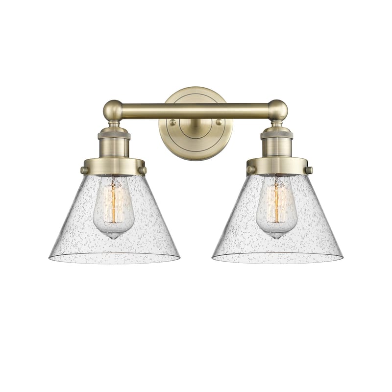 Innovations Lighting 616-2W-10-16-L Cone Vanity Cone 2 Light 16" Wide - Antique Brass / Seedy