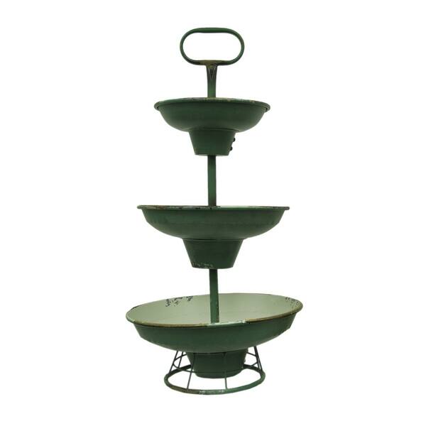 Shop Green And White Rustic Metal 3 Tier Tray Stand Overstock