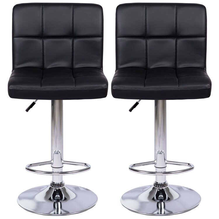 Adjustable Bar Stools, Set of 2, Swivel Bar Chair, Leather White Bar
